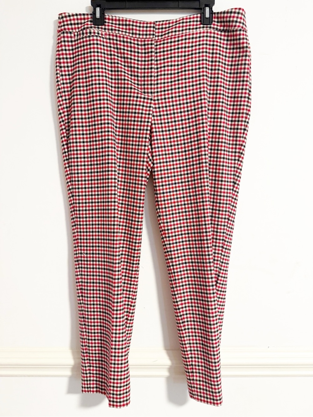 Talbots Hampshire Ankle Pants Red Black Plaid Wool Blend Dress Pants 14